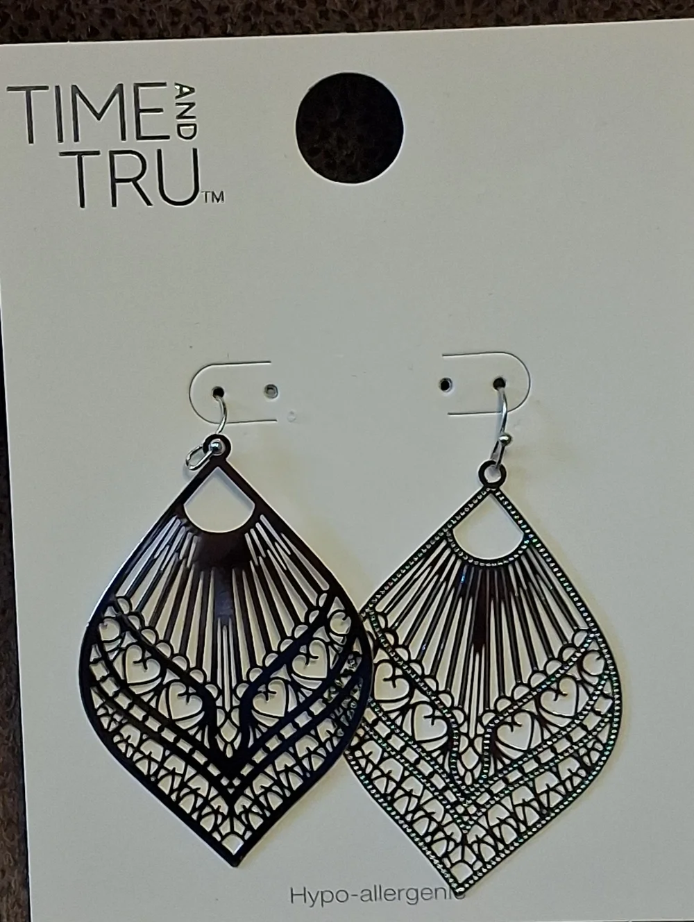 Time And Tru Silvertone Filigree Teardrop Hypoallergenic Earrings